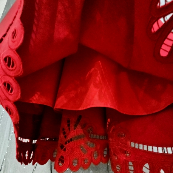 Nwot Talbots Red Ponte Knit Three quarter Sleeve Scalloped Cutout Lace Dress - Picture 13 of 17